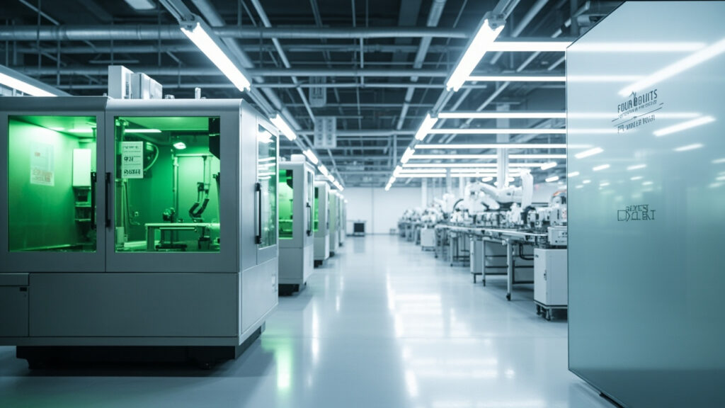Integrated manufacturing facility showing precision CNC machining and automated SMT lines for electronics assembly